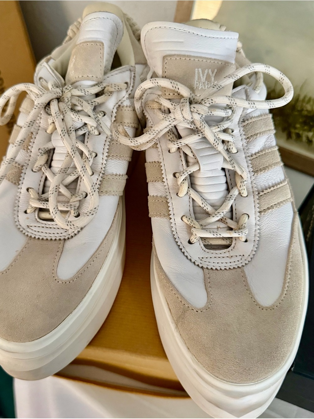 IVY PARK Women's White & Taupe Platform Lace-Up Sneakers